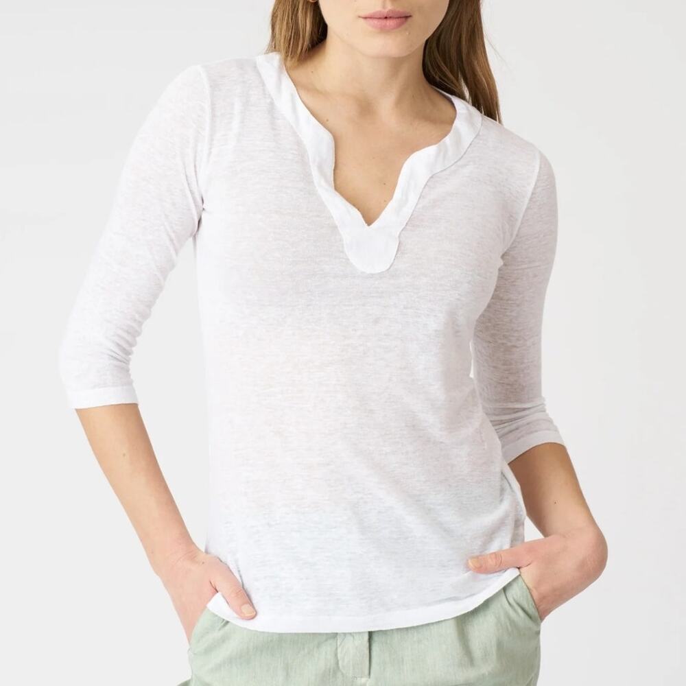 120% Lino White Linen Long Sleeve Kara T Shirt Women’s Size XL
